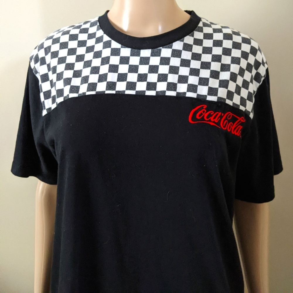 Coca Cola embroidered patch black tshirt, men's medium